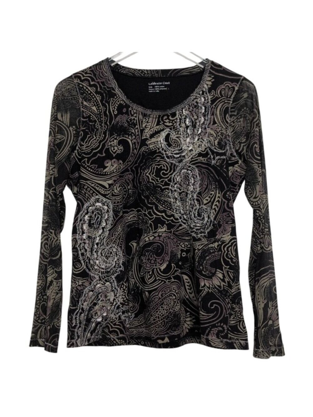 Coldwater Creek Paisley Embroidered Shirt Womens Size Large Sheer Long Sleeve